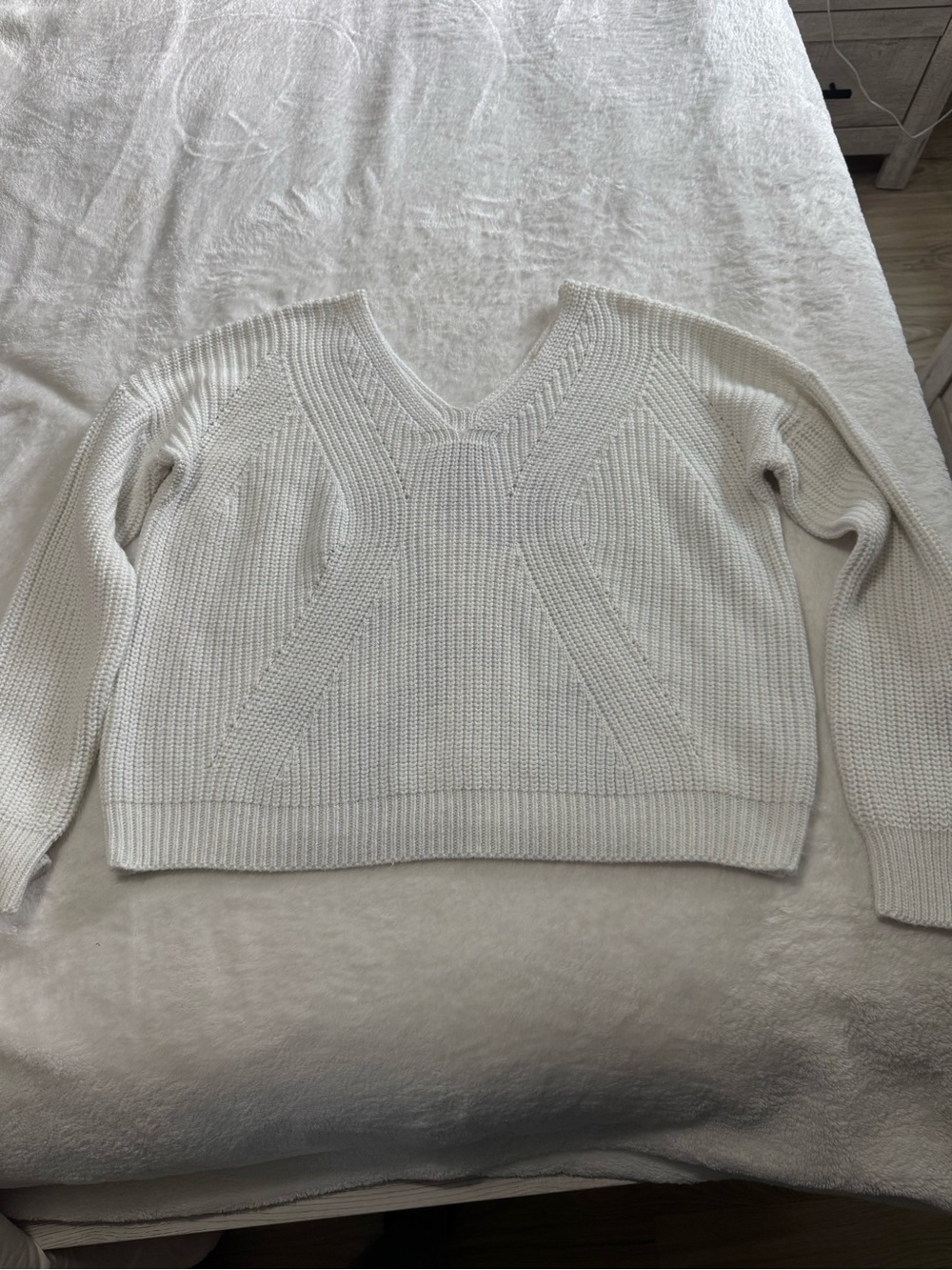 Poof Apparel flawed Classic Cream V-Neck Knit Sweater